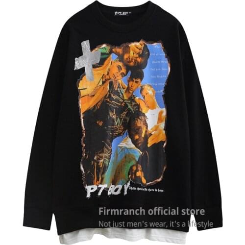 Firmranch 2021 Men/Women Hip Hop Rock Figure Printed Sweatshirt Scott Print High Street False Two Pie Loose Long Sleeve T-Shirts