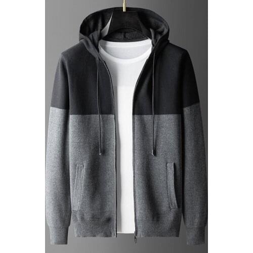 New Autumn Hooded Mens Sweater Luxury Contrast Color Zipper Knitted Sweater Male Loose Casual Man Jackets Plus Size 4XL