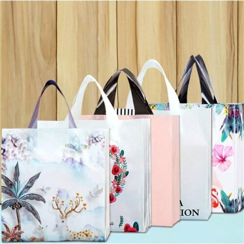 OUYES 50pcs Jewelry Plastic Package Bags Wedding Gifts Customized Gifts Shopping Packaging Bags Plastic Handle Bags