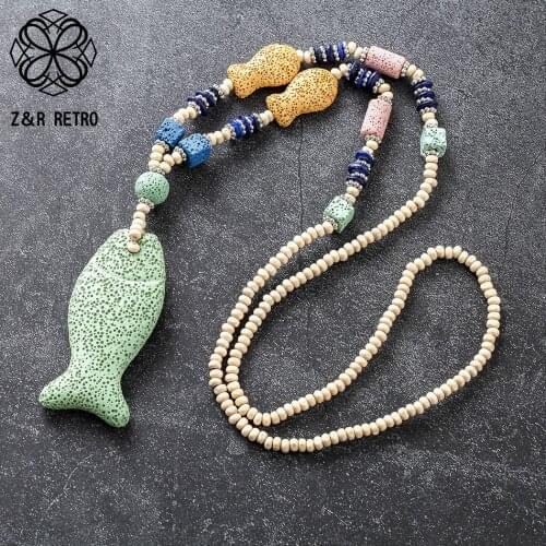 Colored Fish Necklace Jewelry For Women Volcanic Nature Stone Beads Neck Decoration Choker Suspension Statement Accessories 2021