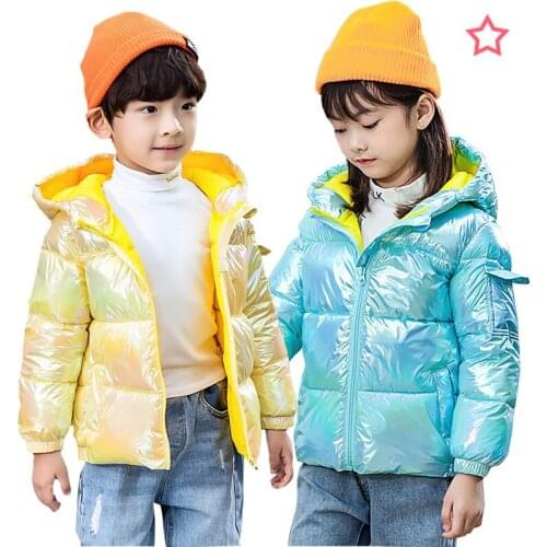 Boys Gold Glossy Hooded Warm baby Girl Parkas Coat Children Down Cotton Padded kids Jacket Outerwear children jackets outwear