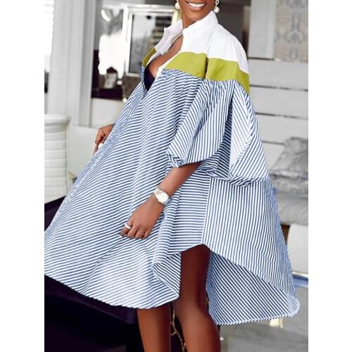 Oversized Shirt Dress Striped Stitching Summer Plus Size Big Casual Dress Elegant Fashion Street Wear Daily Vacation Outfits 3XL