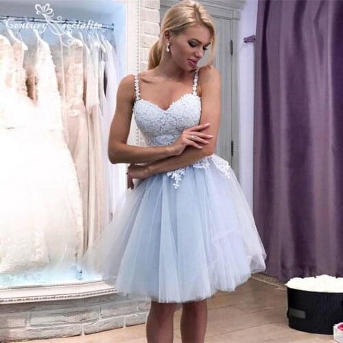 Simple Homecoming Dresses Short 2021 Lace Appliques Above Knee Zipper Back Prom Dress Graduation Gowns Vestido De Fiesta
