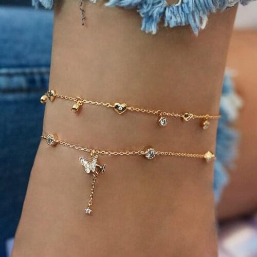 Simple Crystal Butterfly Heart Bracelets Set Fashion Sweet Bracelets for Women Jewelry Gifts