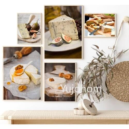 Restaurant Food Canvas Painting Milk Cake Bread Fig Cheese Wall Artwork Modular Canvas Art Poster Modern Style Home Decorative