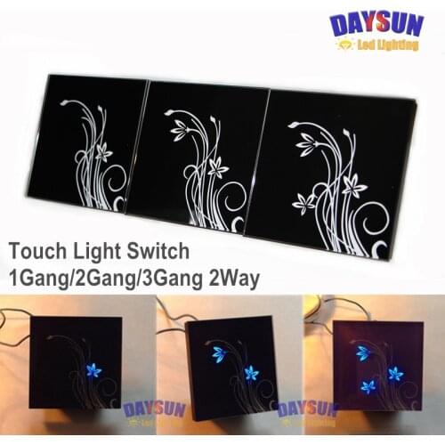 Light Switch Touch Wall Switch 1Gang/2Gang/3Gang 2Way Touching Light Switch White/Black Crystal Glass Switch Russia Popular
