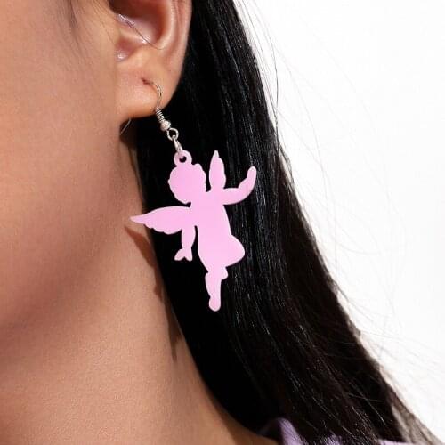 Harajuku Cute Cupid Angel Geometric Paper Clip Dangle Earring Heart Drop Earrings Set Best Friend Jewelry Gifts for Women Girls