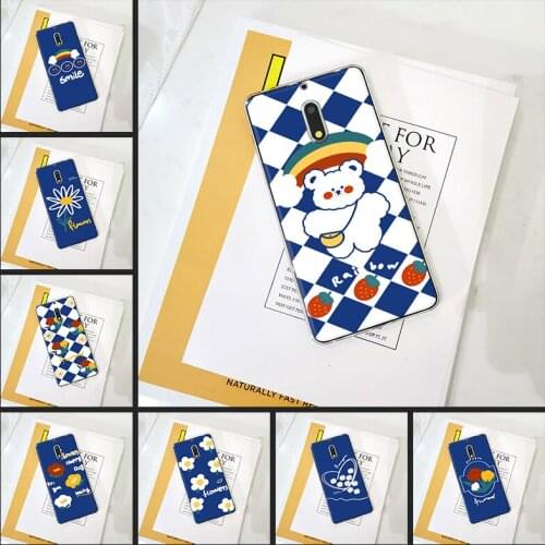For Nokia 9 8 6 5 3 2 1 Plus Phone Case Silicone Blue Flower Bear Back Cover For Nokia6 Nokia5 Nokia3 Nokia2 Nokia X6 X71 7 Plus