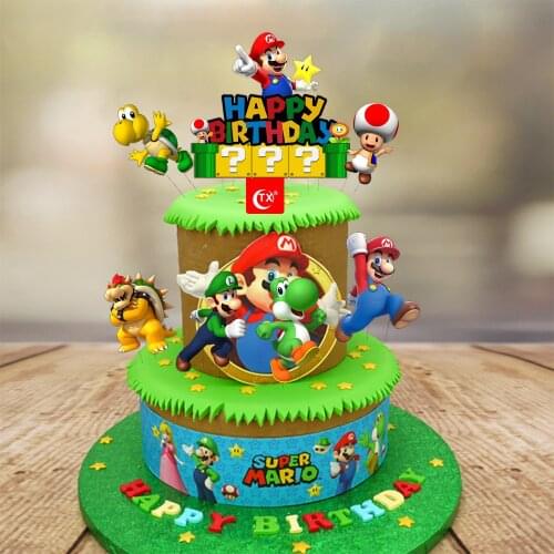 Super Maria Cree cartoon cake insert row Mario game theme childrens birthday party decoration supplies ornaments birthday gifts