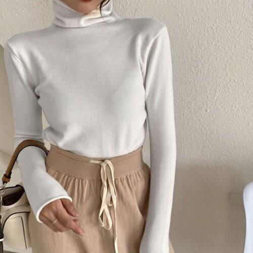 Women Solid Pullover Sweater Shirt Autumn Long Sleeve Turtleneck Pullovers Womens Long Sleeve All-match Elastic Sweater