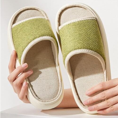 Posee Cotton and Linen Slippers Female Summer Indoor Non-slip Dirt-resistant Home Simple Household Four Seasons PS2055