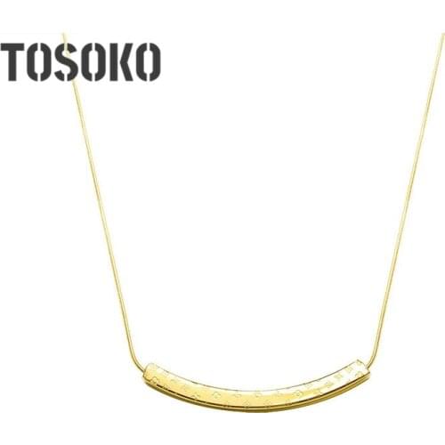 TOSOKO Pattern Road Clavicle Necklace Hollow Long Strip Square Snake Chain Stainless Steel Jewelry BSP560