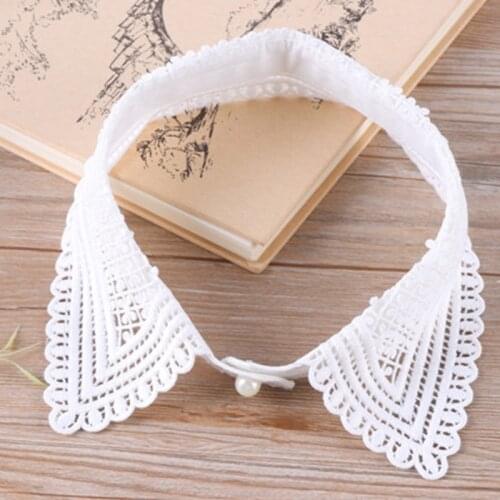 Vintage pearl Black fake exaggerated collar Scallops Embroidery ladder Lace Heart bead detachable Eyelashes lace fake collar