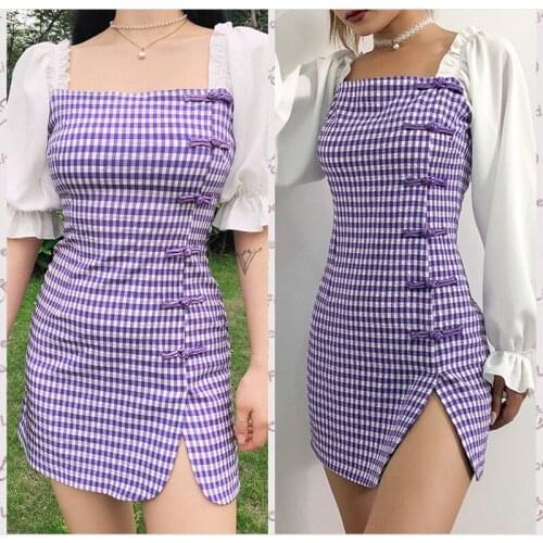 Explosion models European and American summer womens clothing improved Chinese style stitching side waist buckle split dress wo