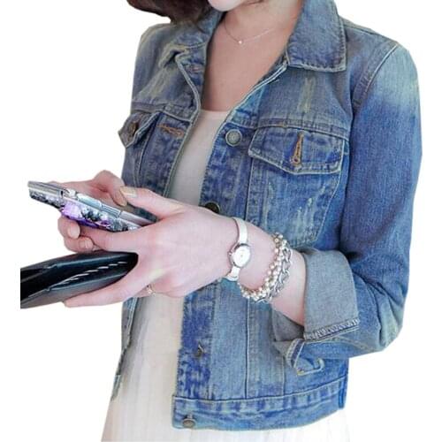 2020 spring Korean long-sleeved Slim short denim coats women wear broken tide new Single-breasted denim jackets short coat women