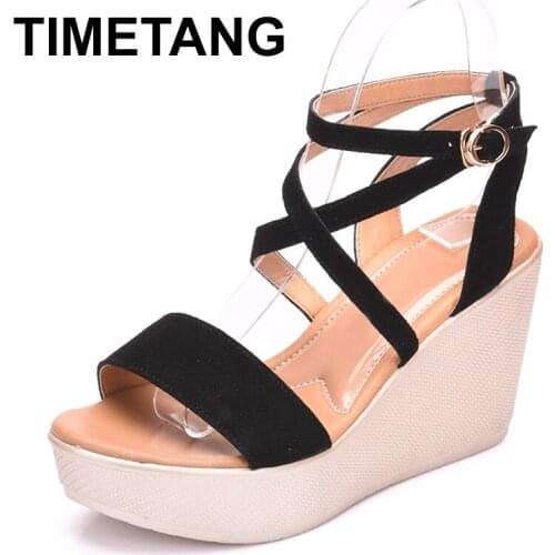 TIMETANG Fashion New Women Platform Wedges Sandals Female Shoes Open Toe For Women Summer Nubuck Leather Shoes Plus Size35-43