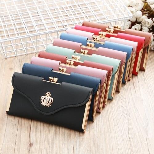 Womens Wallet Ladies Crystal Diamond Crown Decorated Long Card Holder Clutch Bag Case Female Retro Leather Purse Handbag