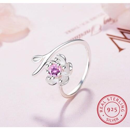 New Arrivals 925 Sterling Silver Cherry Blossoms Flower Rings for Women Adjustable Size Ring Fashion sterling-silver-jewelry
