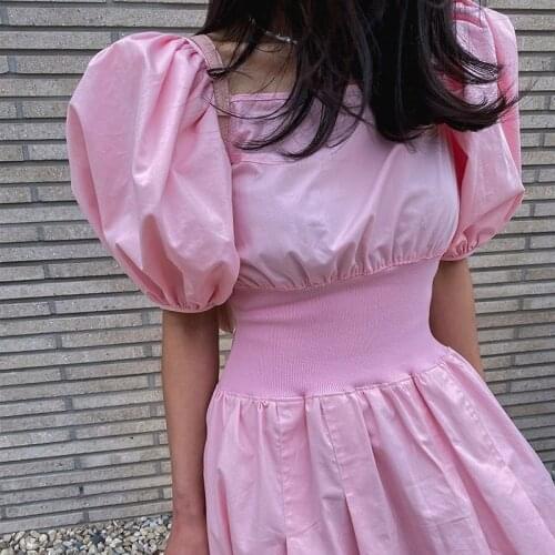 New Fashion Sweet 2021 Women Summer Dress Casual Elegant Party Dress for Women Puff Sleeve Square Collar Dresses Vestidos 13995