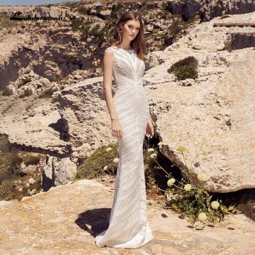 Lakshmigown Elegant Lace Mermaid Wedding Dress 2021 Boho Sleeveless Sexy Bridal Gowns vestido de novia Simple Bridal Dresses