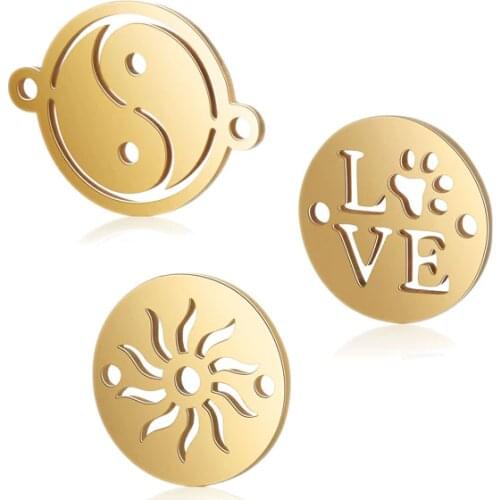 10pcs/lot Gold Charm Yin and Yang The Sun DIY Bracelet Charm Pendant LOVE Pets Paw Print Necklace Pendant Accessories