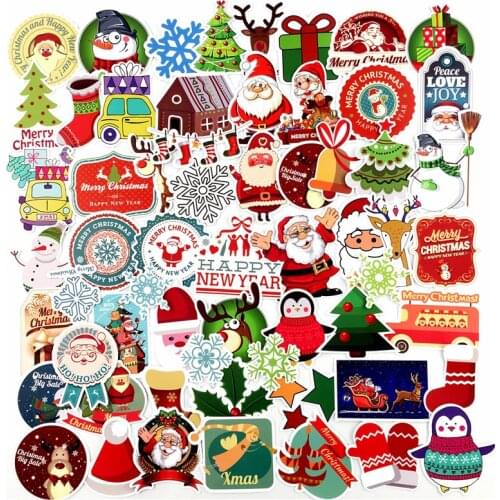 100pcs/set Merry Christmas sticker Kawaii Santa Claus Snowman Christmas Tree Notebook Waterproof PVC New Year Gift Sticker