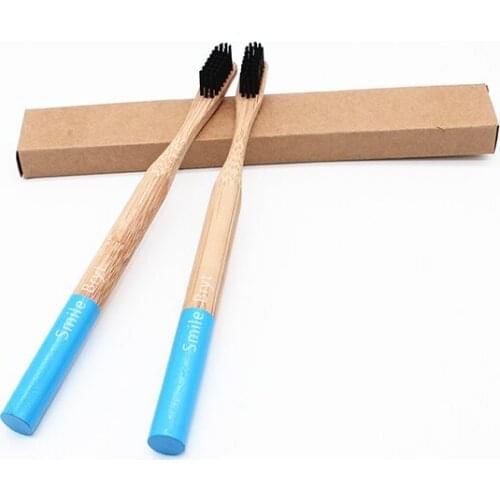 2 PCS Black Head Bamboo Toothbrush Wholesale Environment Wooden Blue brush Handle Black Bristles Bamboo Toothbrush Oral Care