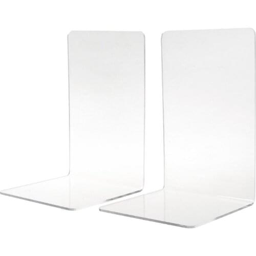 2Pcs Clear Acrylic Bookends L-shaped Desk Organizer Desktop Book Holder School Stationery Office Supplies