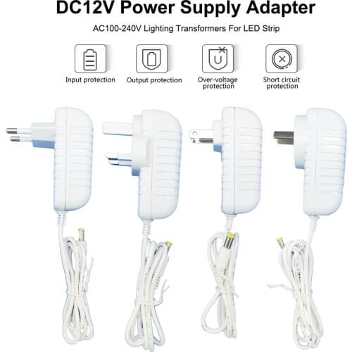 Power Supply Adapter White EU/UK/US/AU 1A 2A 3A Transformer Charger for 220V AC to 12v DC Plastic LED Driver For LED Strip Light