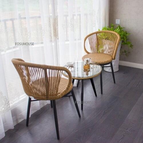 Balcony Rattan Chair Three Piece Combination Leisure Tea Table Courtyard Chair Modern Villa Garden Courtyard Outdoor Furniture