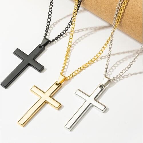 Fashion Charm New Cross Long Necklaces Pendants For Women Men Stainless Steel Prayer Gold Chain Necklace Jewelry Gift Wholesale