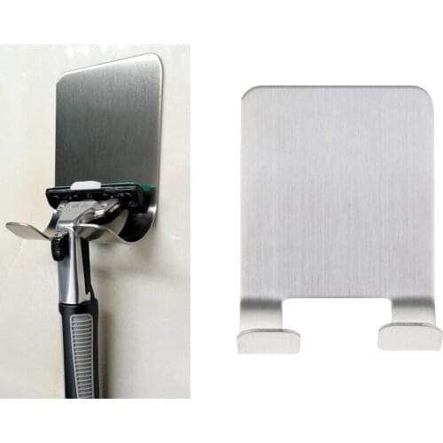 Rustproof Stainless Steel Shaver Holder Rack Double Hook Sticky Wall Stand