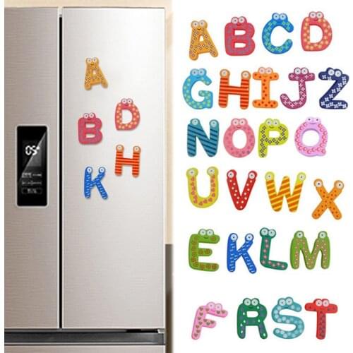 Baby Toys 26pcs Letters Kids Wooden Alphabet Fridge Magnet Child Educational Toys Fridge Sticker BM88
