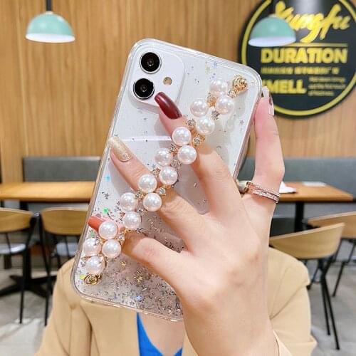 For Oppo Realme XT X2 C2 5 6 7 X7 Pro 5i 6i 7i C17 C11 C12 C15 A53 A32 2020 A5S A7 A3S Glitter Pearl Bracelet Chain Case Cover