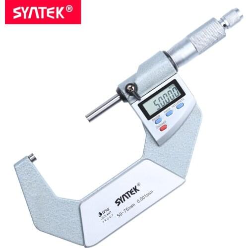 Syntek 50-75mm IP65 Oil Waterproof Electronic Digital Micrometer 0.001mm ABS Caliper Thickness Gauge Meter Carbide Tip Measure
