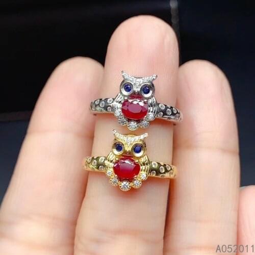 KJJEAXCMY fine jewelry natural Ruby 925 sterling silver vintage owl new adjustable gemstone women ring support test hot selling