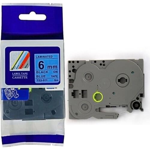 TZ LAMINATED TZE-511 TZe511 tz511 tz-511 p touch 6mm BLACK ON BLUE LABEL TAPE TZe 511 TAPES Ptouch LABEL