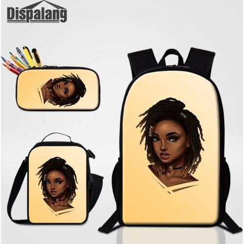 Fashion Black Art Afro Lady Girls School Bags for Children 3pcs School Bag Set Preppy Bookbags Primary Students School Rucksack