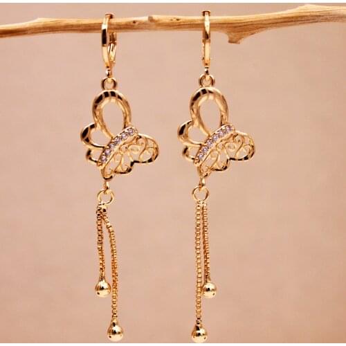 Trendy Dangle Drop Gold Copper Butterfly Earrings White Stone For Women Girls Fashion Jewelry Accessories Party Wedding Gift
