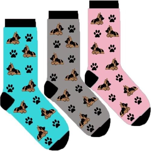 German shepherd crew socks for women dog socks with cute paw German shepherd gift 50 pair/lot wholesale