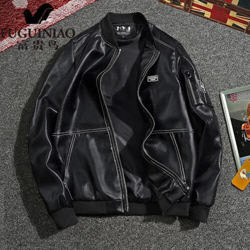 Spring and autumn new leather mens slim jacket, youth motorcycle suit, Korean trend plus velvet leather jacket