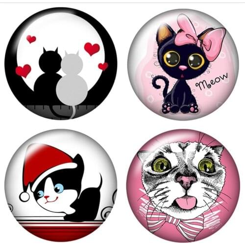 New Lovely cartoon cats 1lot(10pcs) 12mm/16mm/18mm/25mm Round photo glass cabochon demo flat back Making findings ZB0468