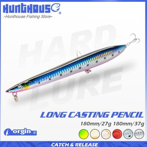 Hunthouse lure pencil lure 180mm 37g sinking sea fishing sandeel lures180mm 27g floating surf walker for sea bass hard fake bait