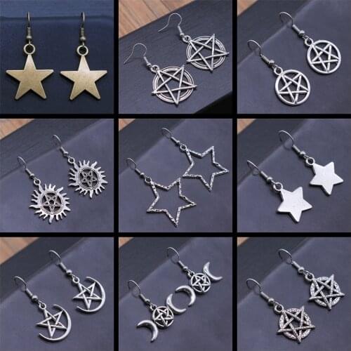 Pentagram Star Fashion Jewelry Pentagram Drop Earring Vintage Charm Star Earrings For Women Girls Gifts