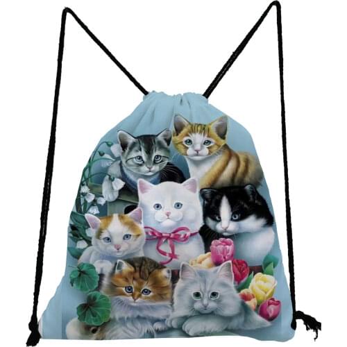 Cat Family Printed Drawstring Bags Fashion Ladies Backpacks Practical Storage Bag for Children New High Capacity Softback Bag
