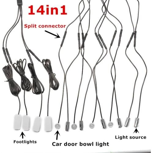 Universal 14 in 1 RGB LED with 8M Car Interior Decor Fiber Optical Strip Light by App Control 12V Decorative Atmosphere Lamps