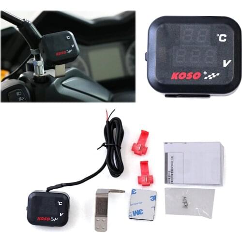 KOSO Motorcycle Universal meter Air Temperature Voltmeter with USB Gauge Display 3 In 1 Instrument