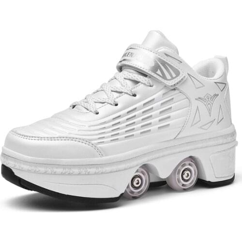 Retractable roller skate shoes 4 wheels Invisible Deformation Roller Skate 2 in 1 Removable Pulley Skates Skating