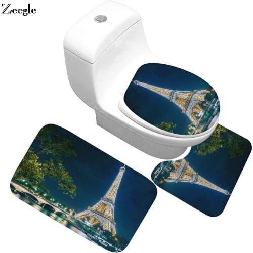Zeegle Toilet Mat Tower Pattern Mat For Bathroom Bath Floor MatS Toilet Seat Cover Anti-slip Bathroom Carpet Bath Rugs Foot Mats