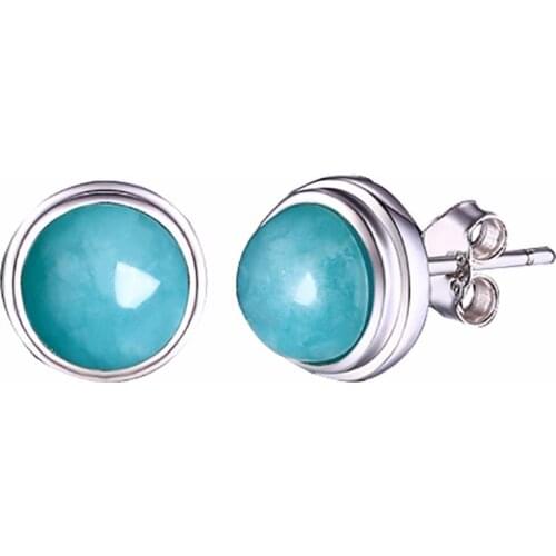L&P Elegant Real Silver Stud Earrings for Women Natural Amazonite Dangle Hanging Earring 925 Sterling-silver Luxury Fine Jewelry